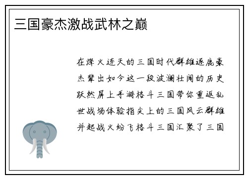 三国豪杰激战武林之巅
